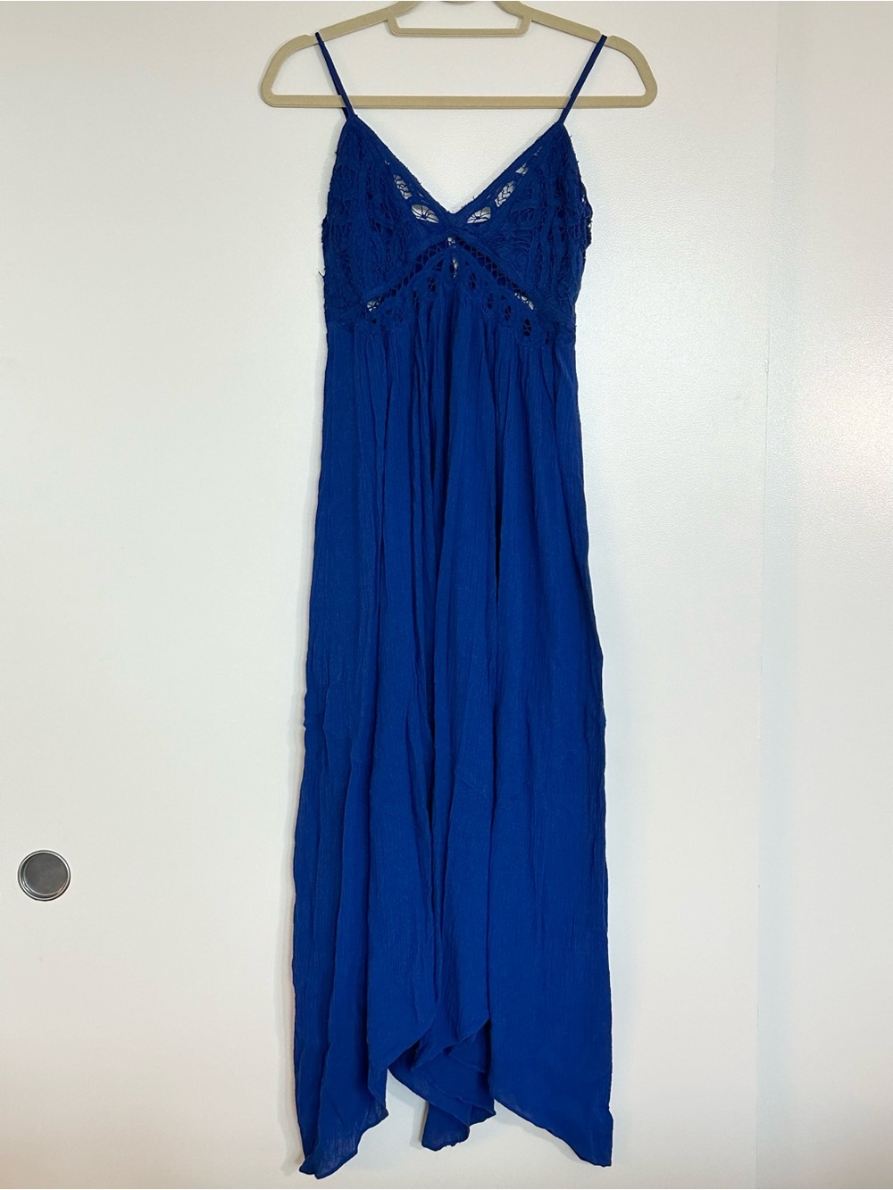 Free People Blue Asymmetrical Ruched Maxi Dress